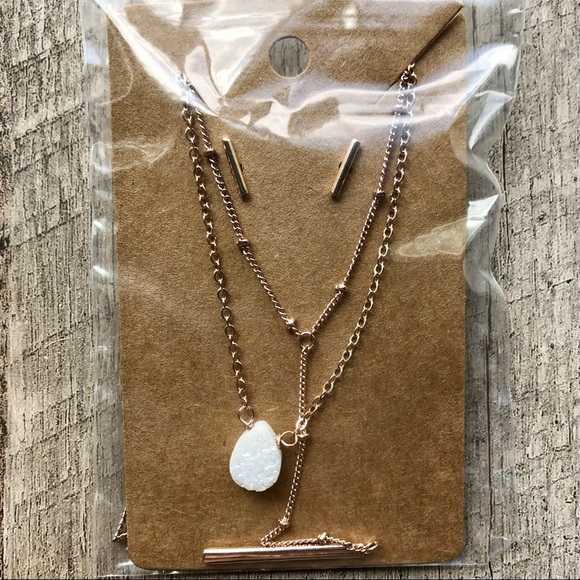 NWOT Set 2 Layering Necklaces & Stud Earring’s, Crystal Layered Necklace, Boho - Picture 11 of 12